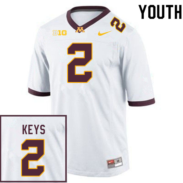 Youth #2 Gage Keys Minnesota Golden Gophers College Football Jerseys Sale-White - Click Image to Close